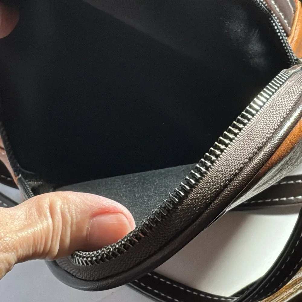 Bee Crossbody 3 Zip Organizer Brown Faux Leather Bag Purse